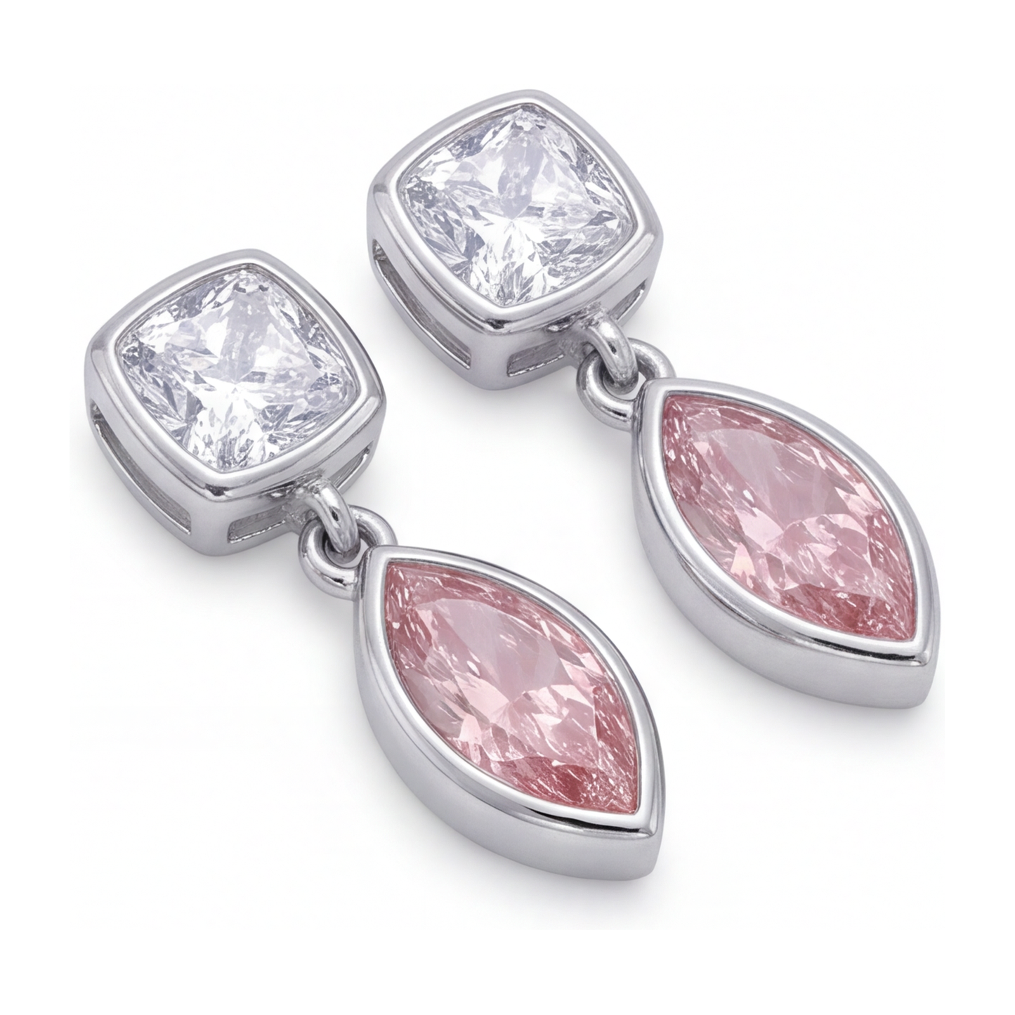 Ohrhänger mit rosa Diamanten, 4 Karat, im Labor gezüchtet, Marquise, Lünette, Kissen-Oberteile, 14 Karat Weißgold