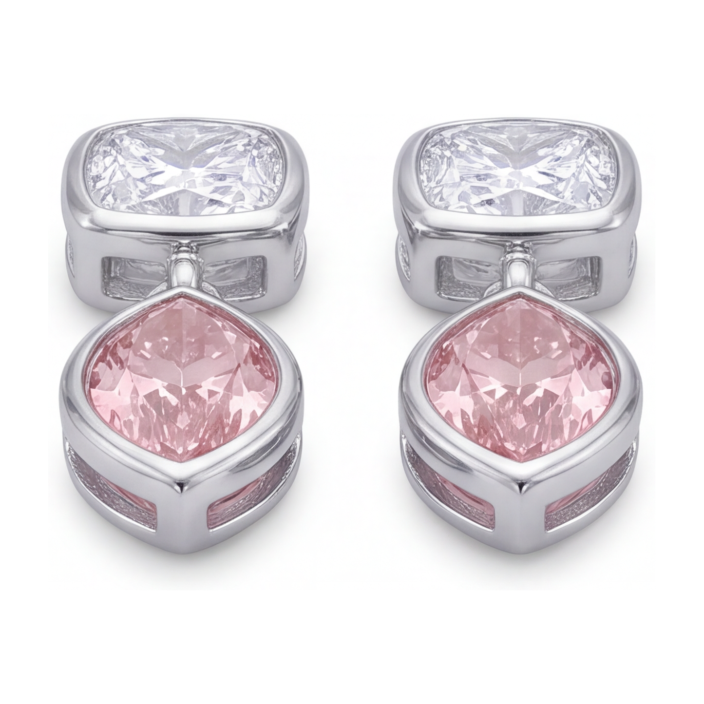 Ohrhänger mit rosa Diamanten, 4 Karat, im Labor gezüchtet, Marquise, Lünette, Kissen-Oberteile, 14 Karat Weißgold