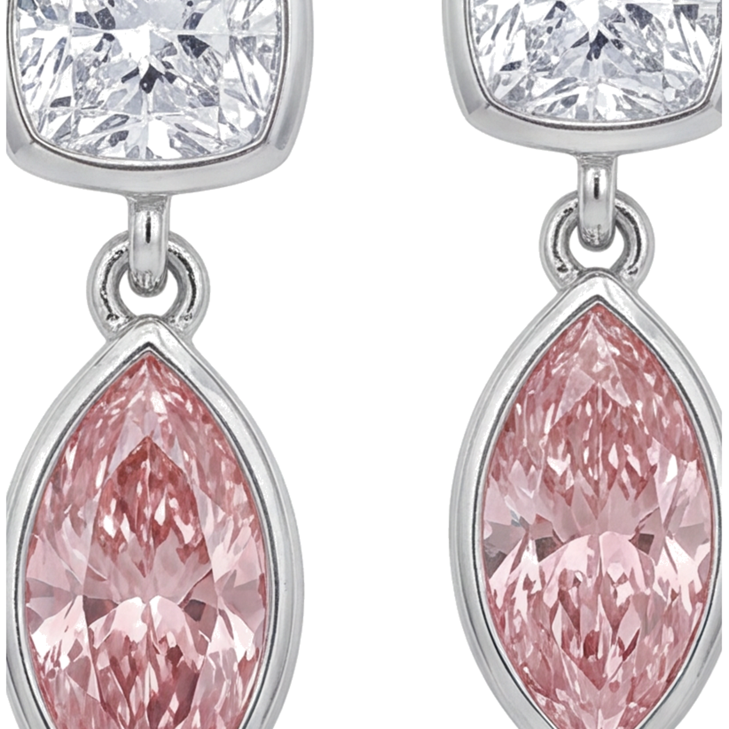 Ohrhänger mit rosa Diamanten, 4 Karat, im Labor gezüchtet, Marquise, Lünette, Kissen-Oberteile, 14 Karat Weißgold