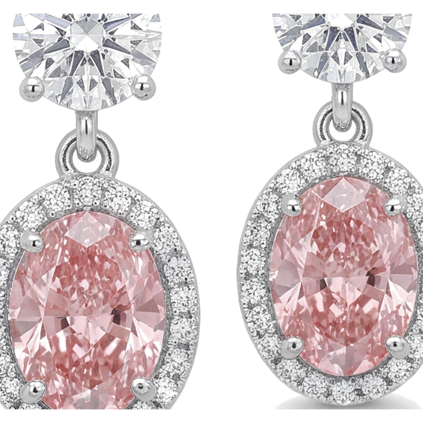 Ohrhänger mit rosa Diamanten, 4 Karat, im Labor gezüchtet, ovaler Halo, 14 Karat Weißgold