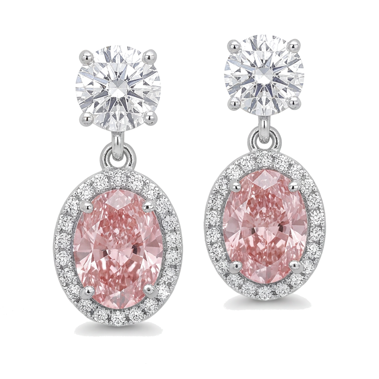 Ohrhänger mit rosa Diamanten, 4 Karat, im Labor gezüchtet, ovaler Halo, 14 Karat Weißgold