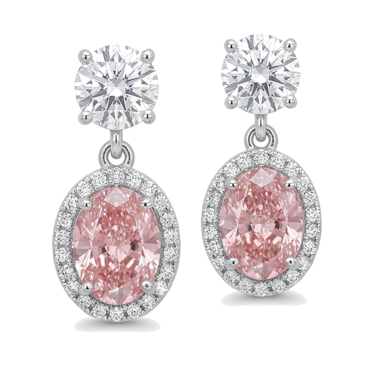 Ohrhänger mit rosa Diamanten, 4 Karat, im Labor gezüchtet, ovaler Halo, 14 Karat Weißgold
