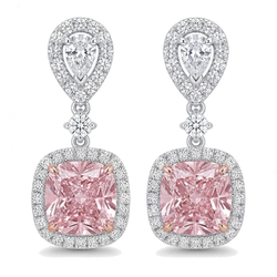 Tropfenohrringe mit rosa Diamanten, 5 Karat, im Labor gezüchtet, Kissen-Halo, Tropfenschliff-Oberteil, 14 Karat Weißgold