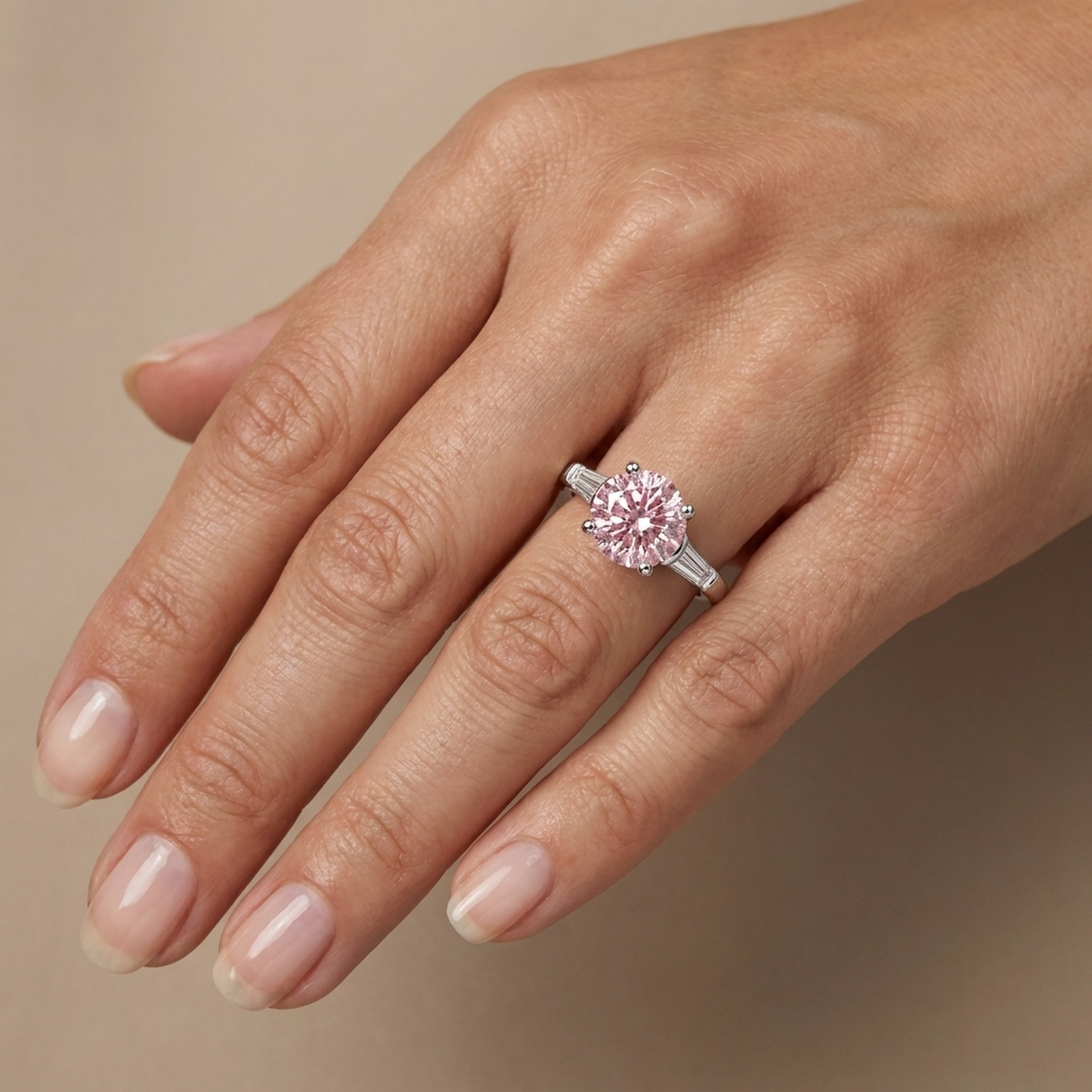 Verlobungsring mit rosa Diamant, 3,1 Karat, rund