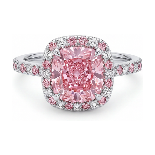 Verlobungsring mit rosa Diamant, 3,2 Karat, Kissenschliff