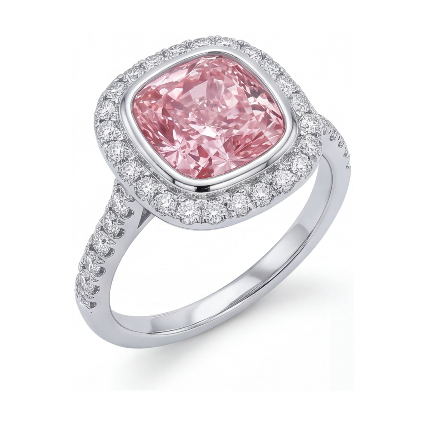 Verlobungsring mit rosa Diamant, 3,35 Karat, Kissenschliff