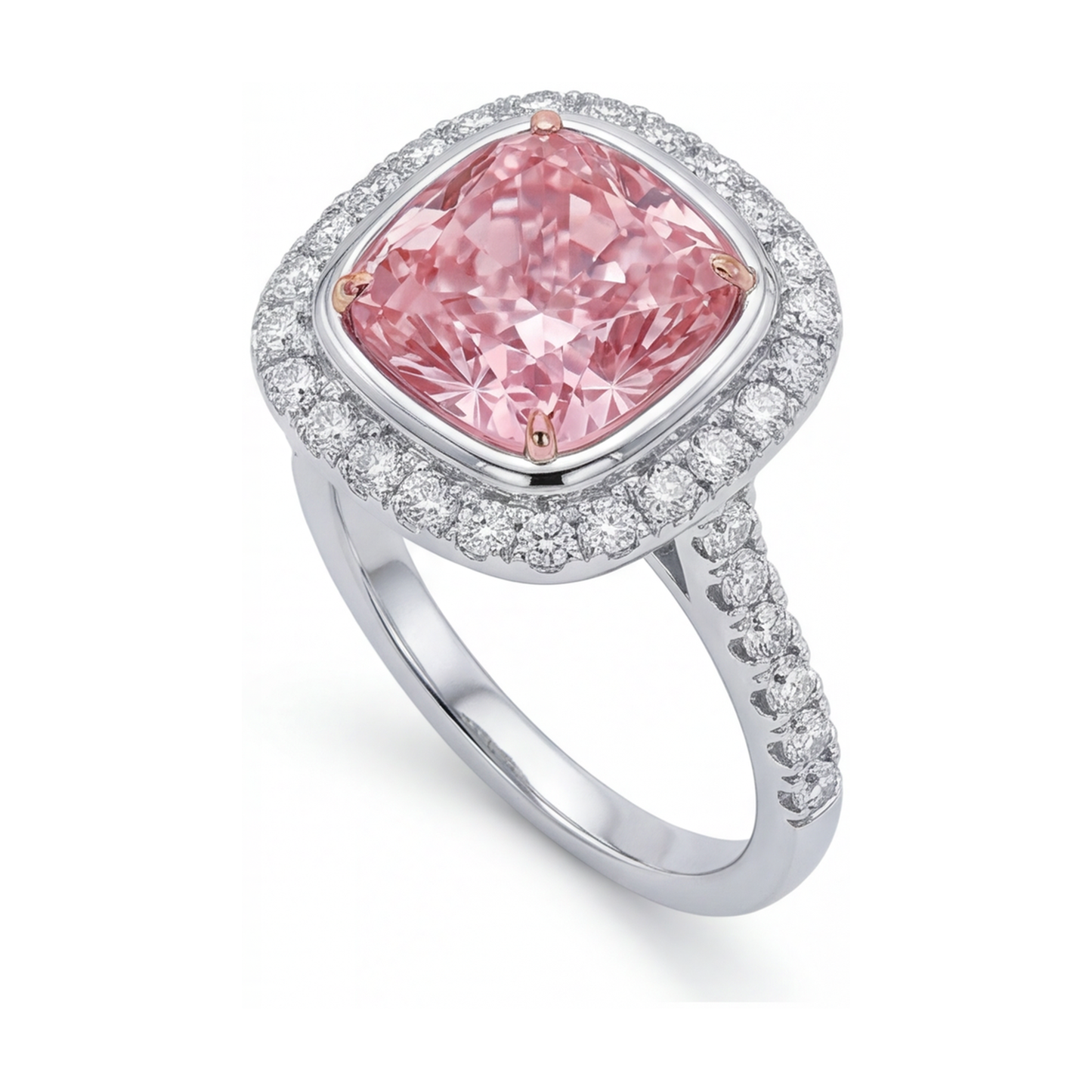 Verlobungsring mit rosa Diamant, 3,35 Karat, Kissenschliff