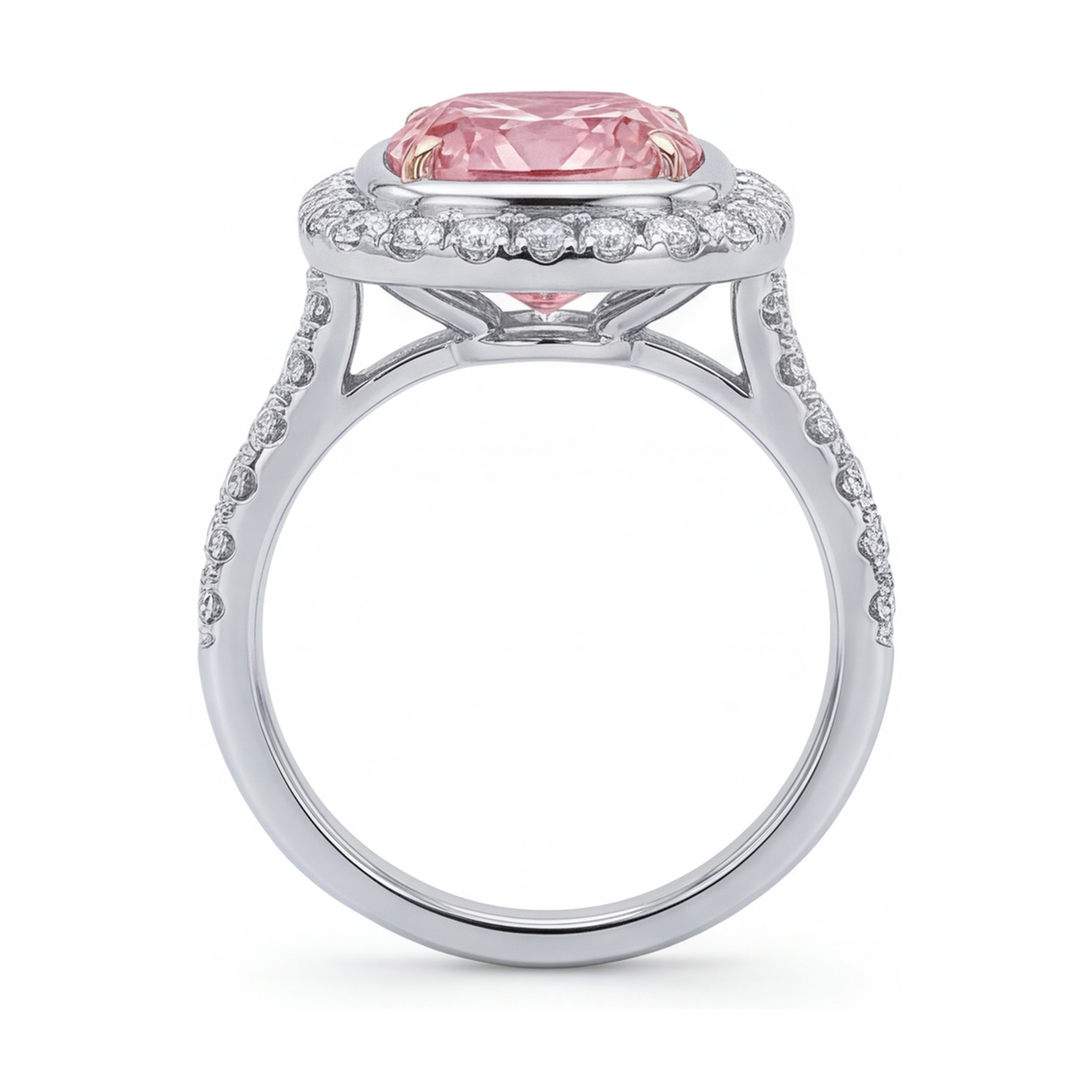 Verlobungsring mit rosa Diamant, 3,35 Karat, Kissenschliff