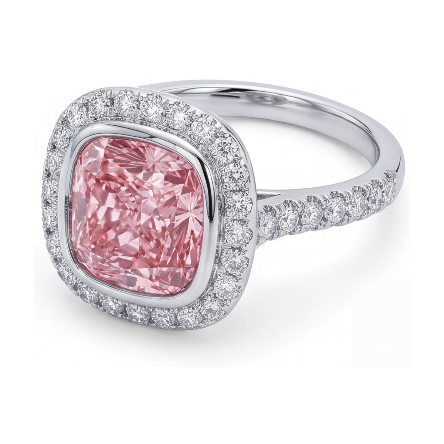 Verlobungsring mit rosa Diamant, 3,35 Karat, Kissenschliff
