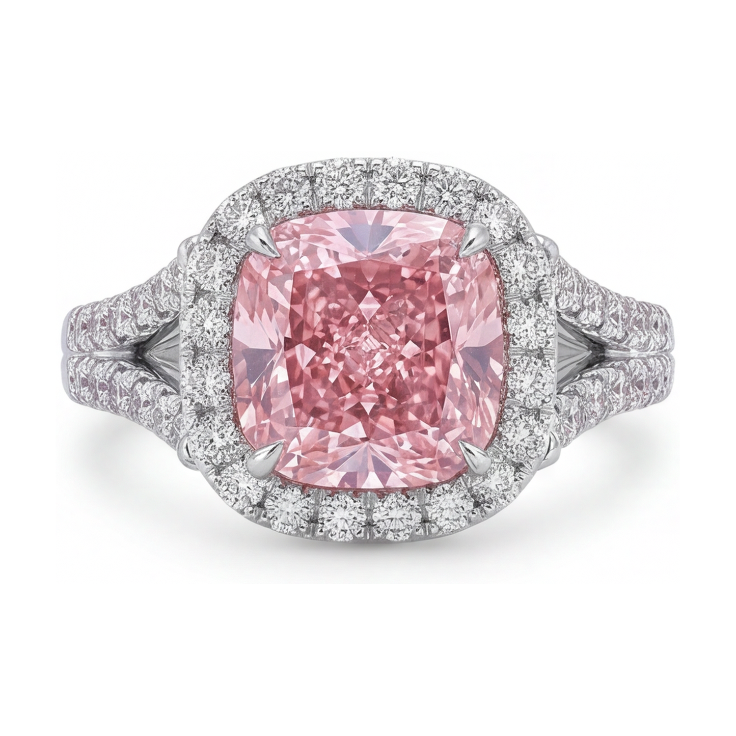 Verlobungsring mit rosa Diamant, 4,1 Karat, Kissenschliff