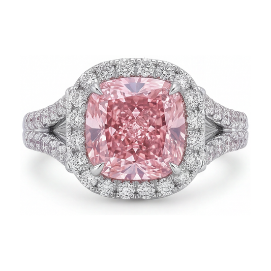 Verlobungsring mit rosa Diamant, 4,1 Karat, Kissenschliff