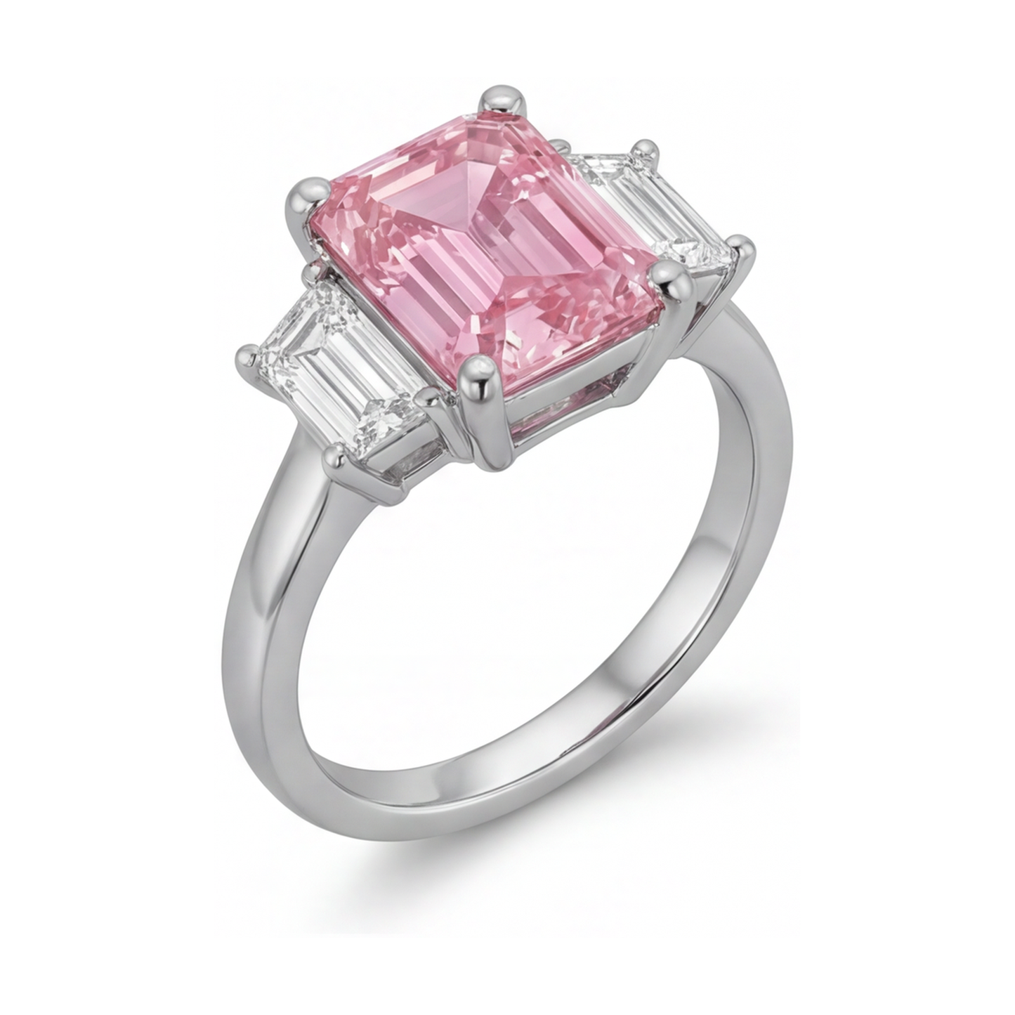 Verlobungsring mit rosa Diamant im Smaragdschliff, 4 Karat