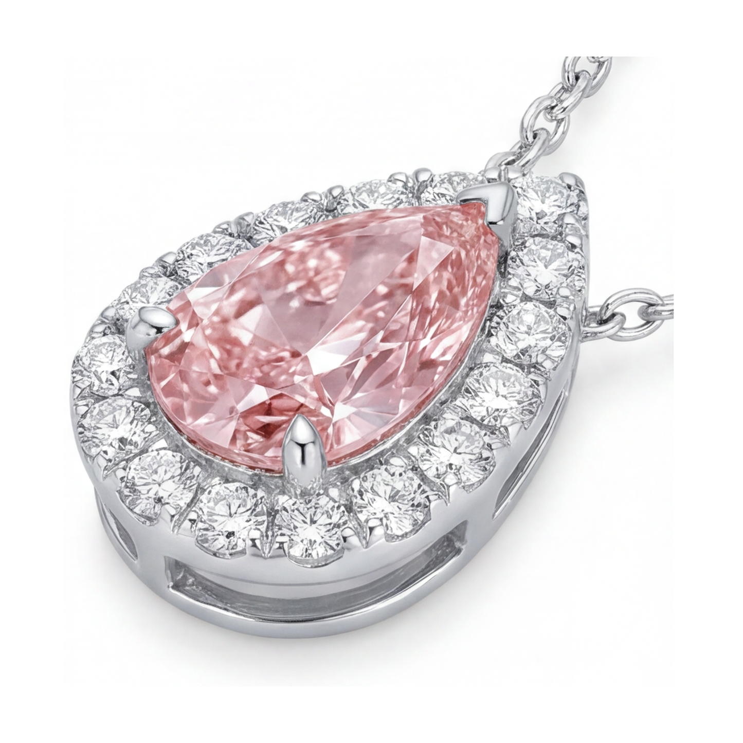 Halskette mit rosa Diamant im Tropfenschliff, 1,9 Karat