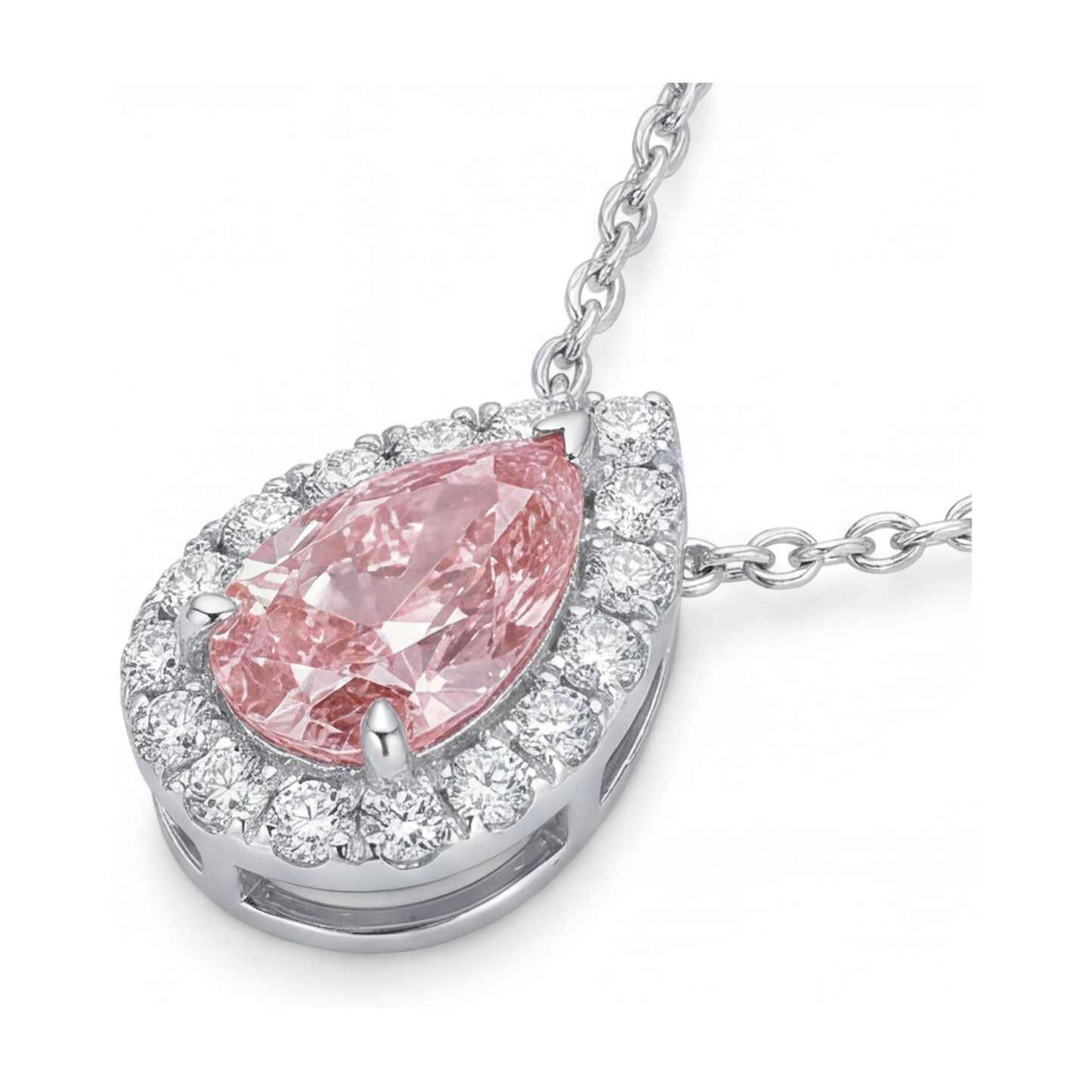 Halskette mit rosa Diamant im Tropfenschliff, 1,9 Karat