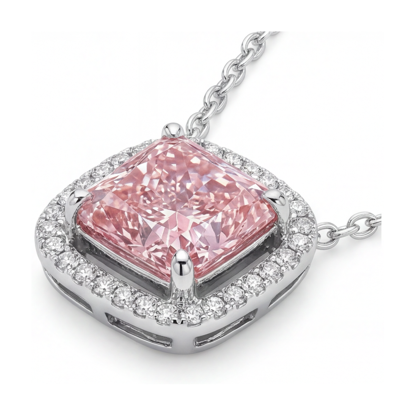 Halskette mit rosa Diamant 3,5 Karat Kissenschliff