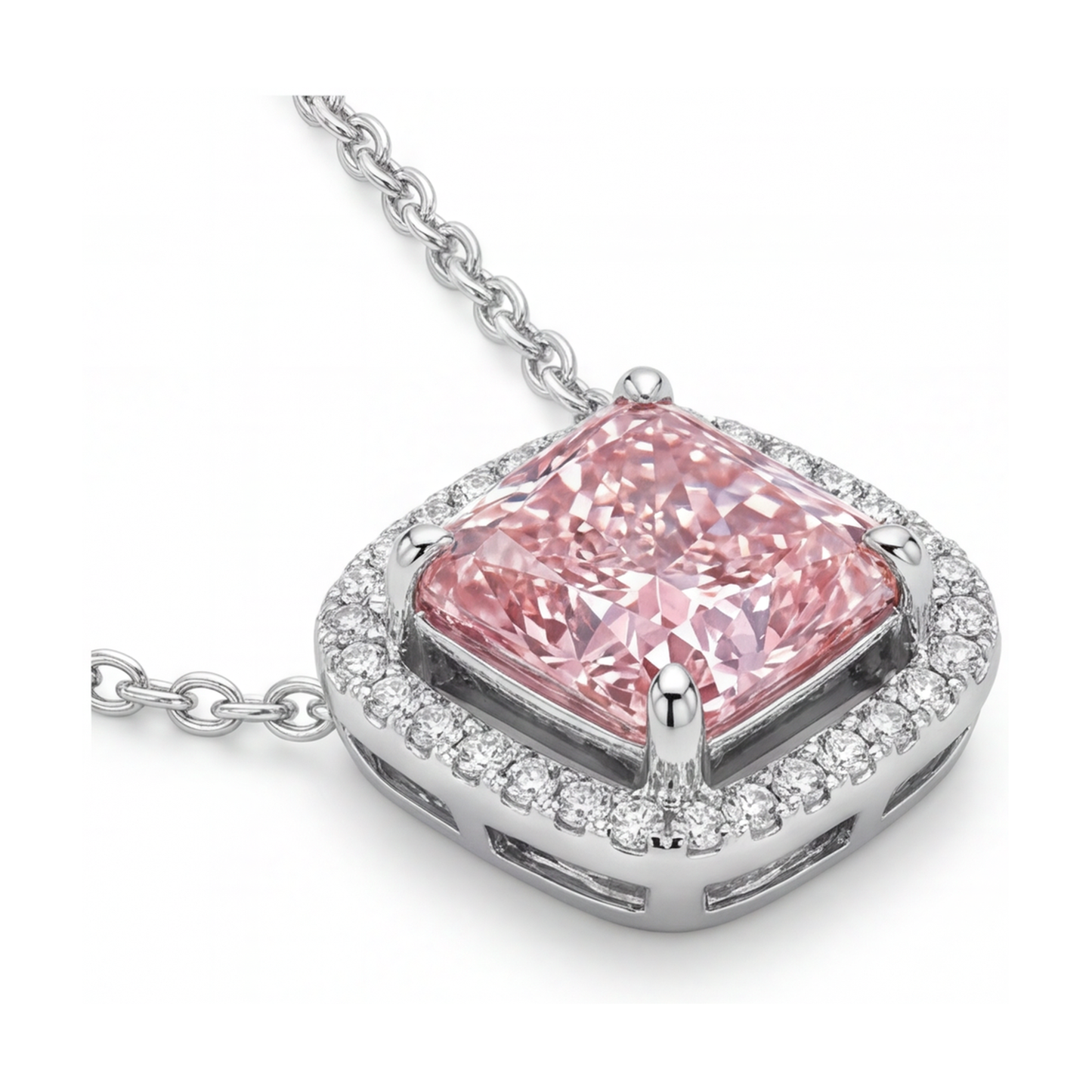 Halskette mit rosa Diamant 3,5 Karat Kissenschliff