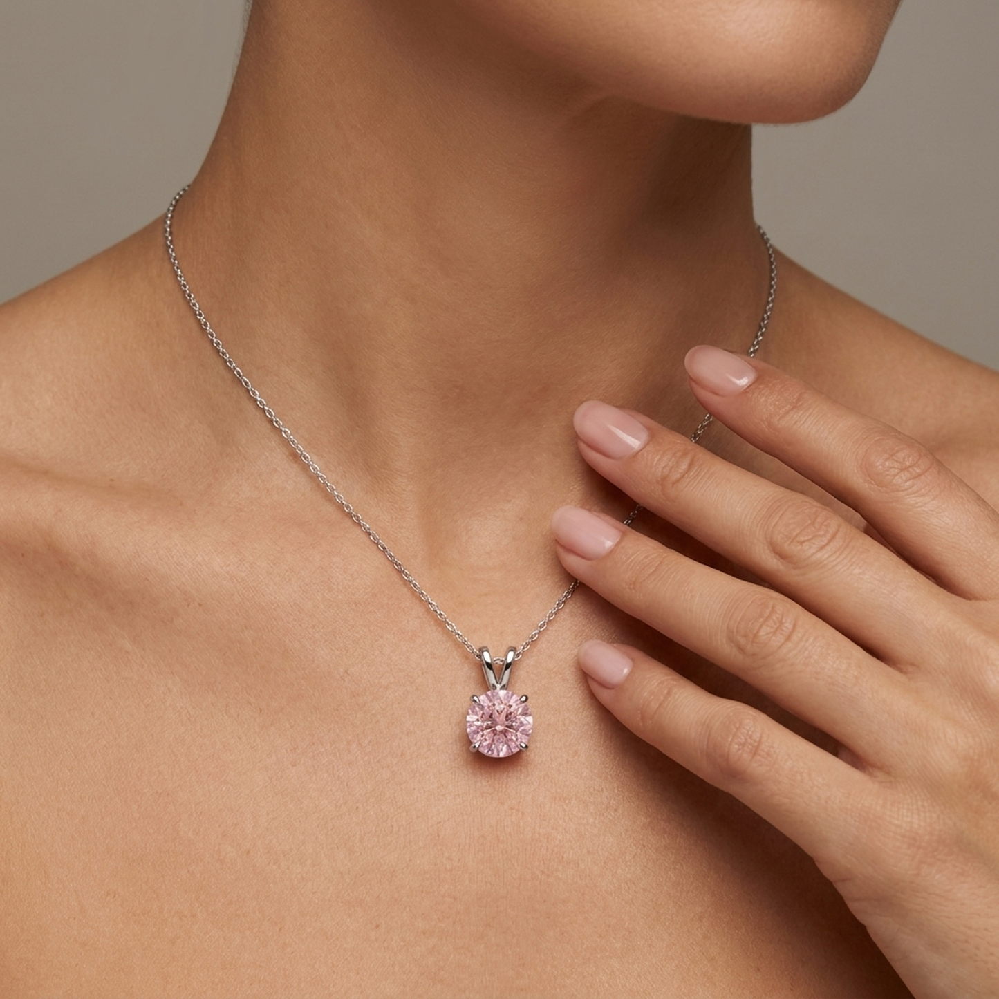 Rosa Diamant-Halskette 3,5 Karat rund