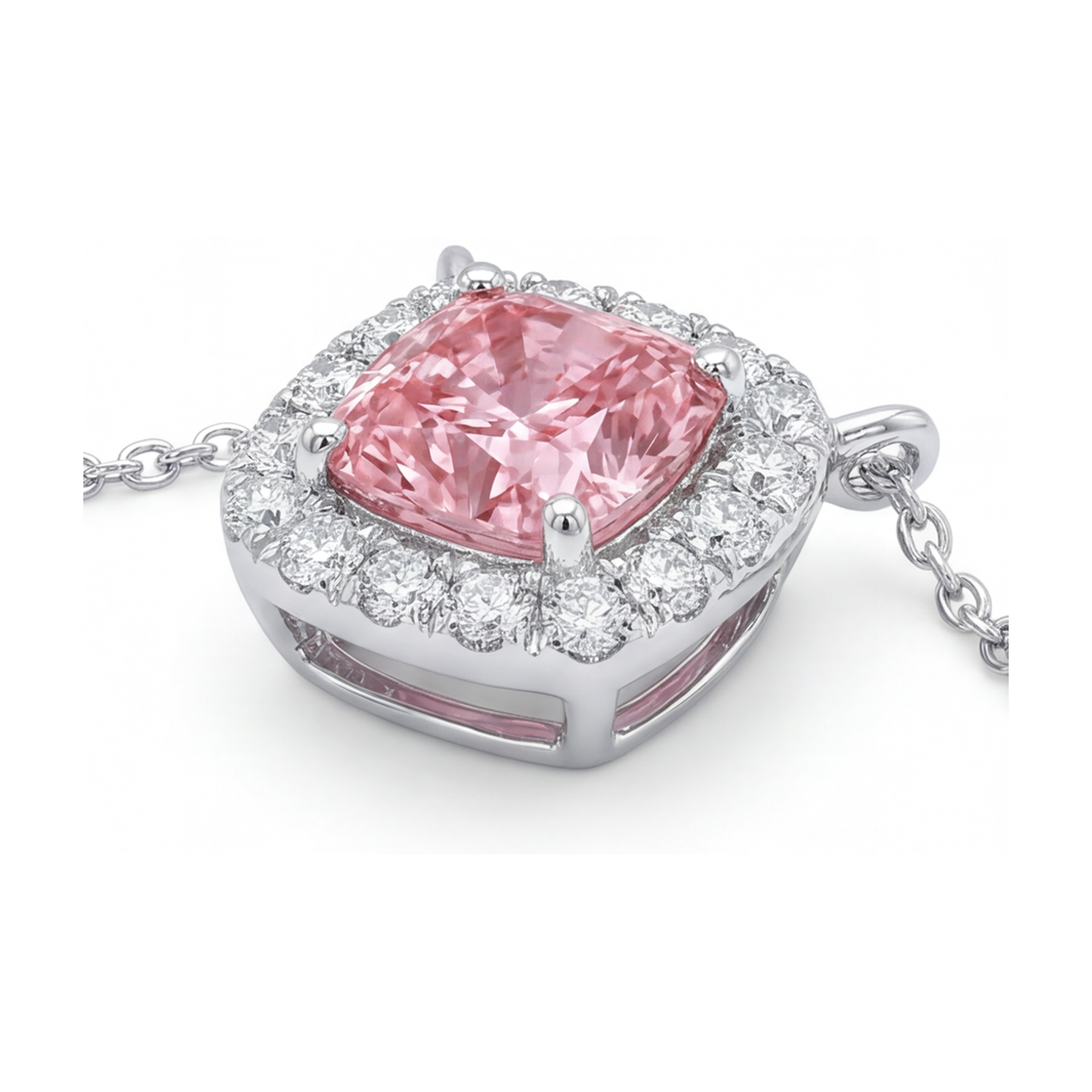 Halskette mit rosa Diamant im Kissenschliff, 3 Karat