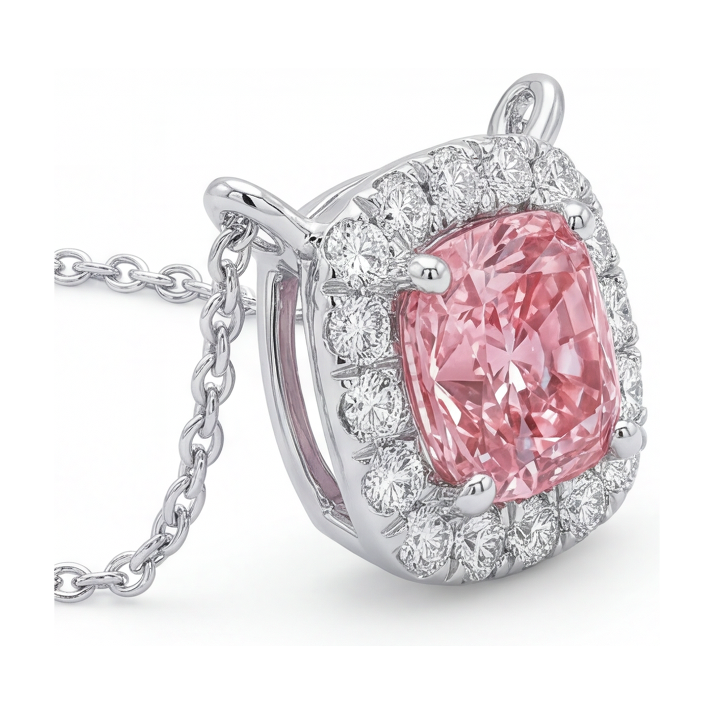 Halskette mit rosa Diamant im Kissenschliff, 3 Karat