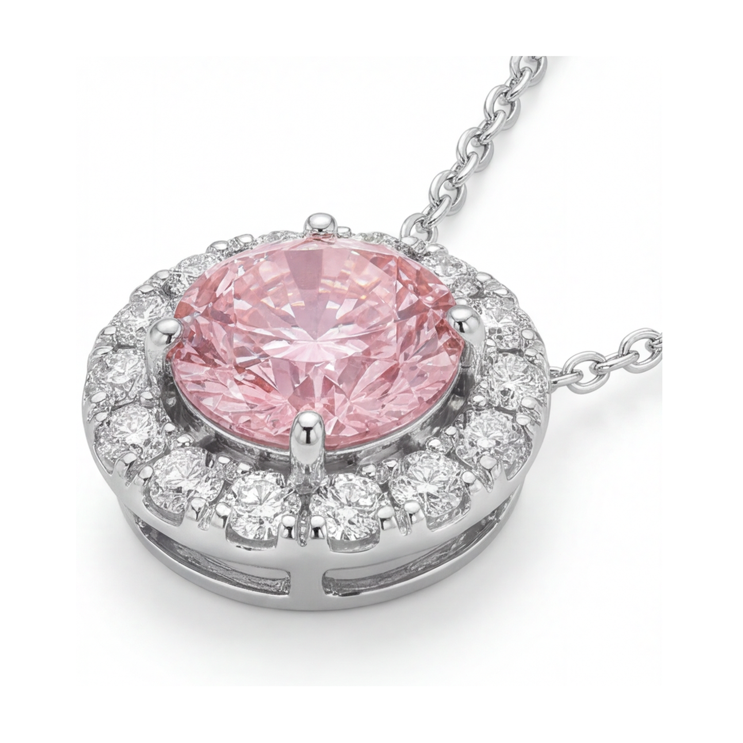 Halskette mit rosa Diamant, 3 Karat, rund