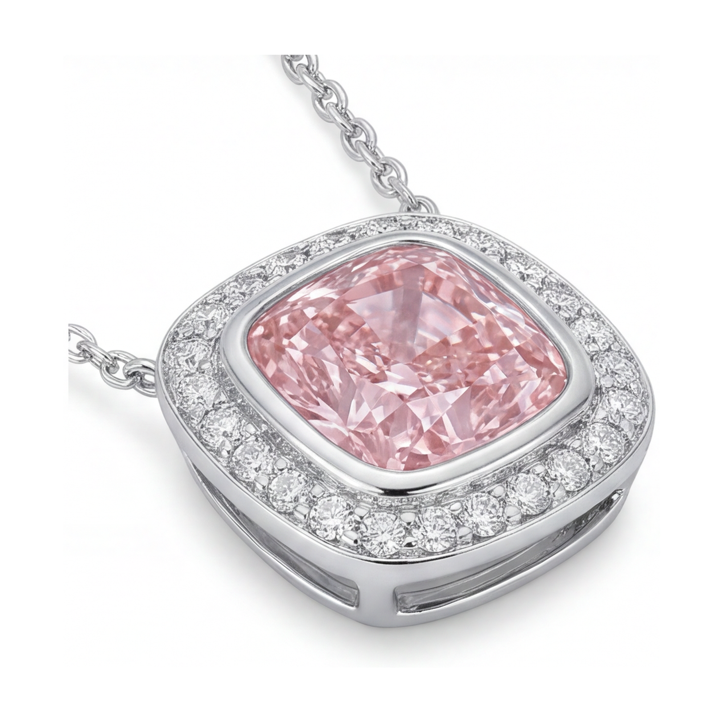 Rosa Diamant-Anhänger, 4,6 Karat, Kissenschliff