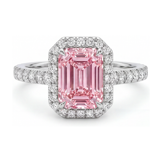 Rosa Diamantring 2,5 Karat Smaragdschliff