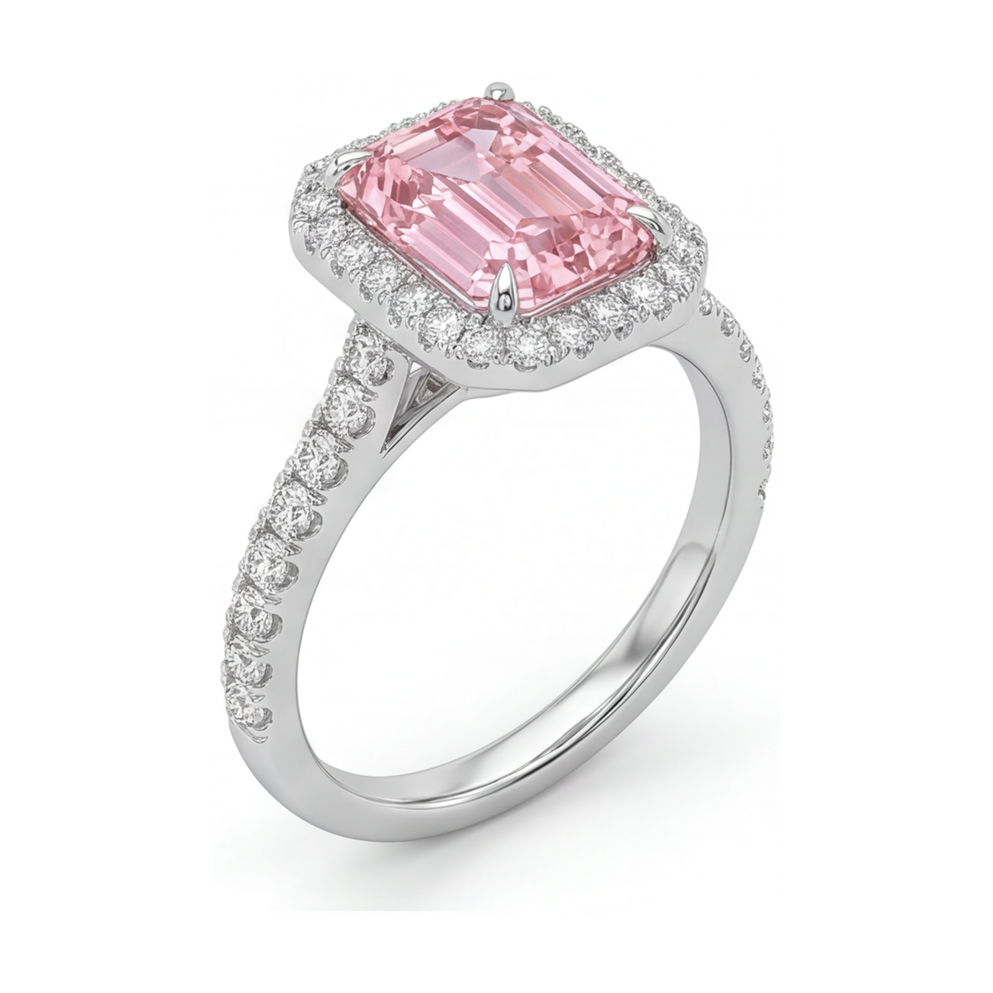 Rosa Diamantring 2,5 Karat Smaragdschliff