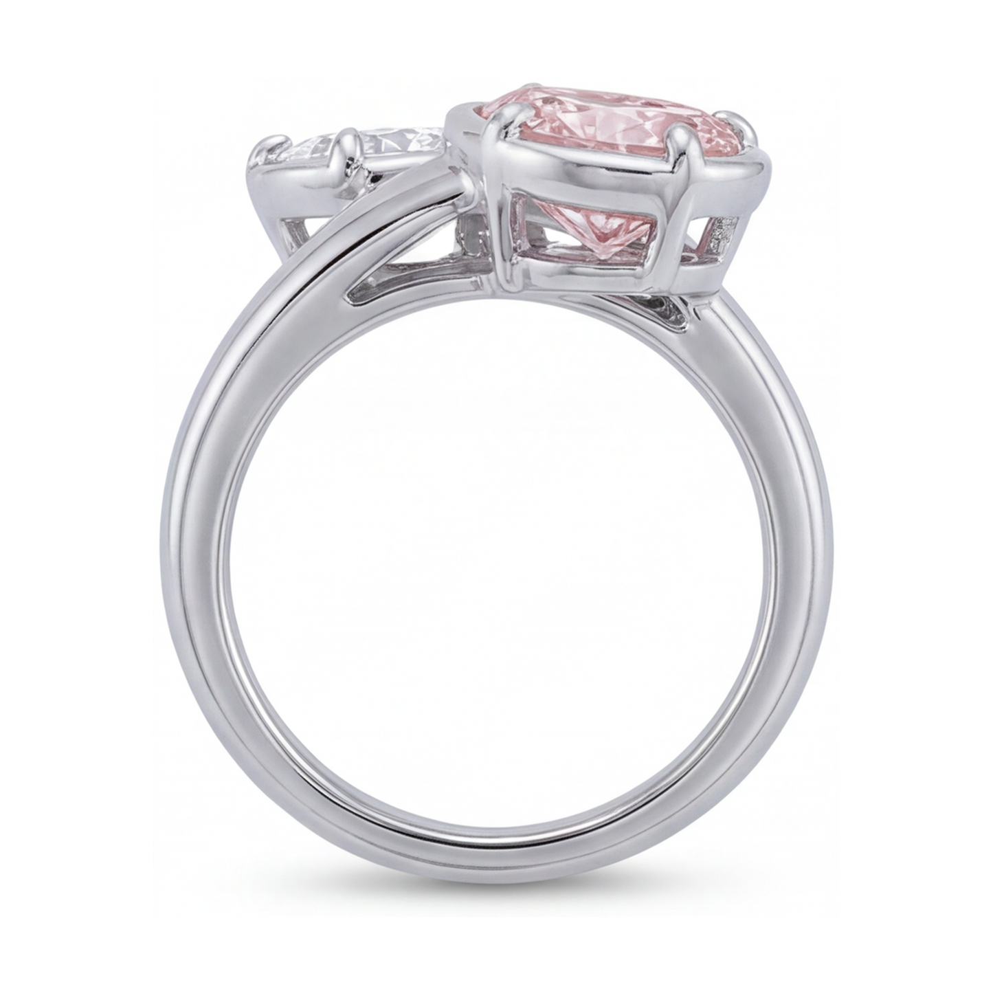 Rosa Diamantring, 3,2 Karat, Tropfenschliff, Toi et Moi, geschwungen