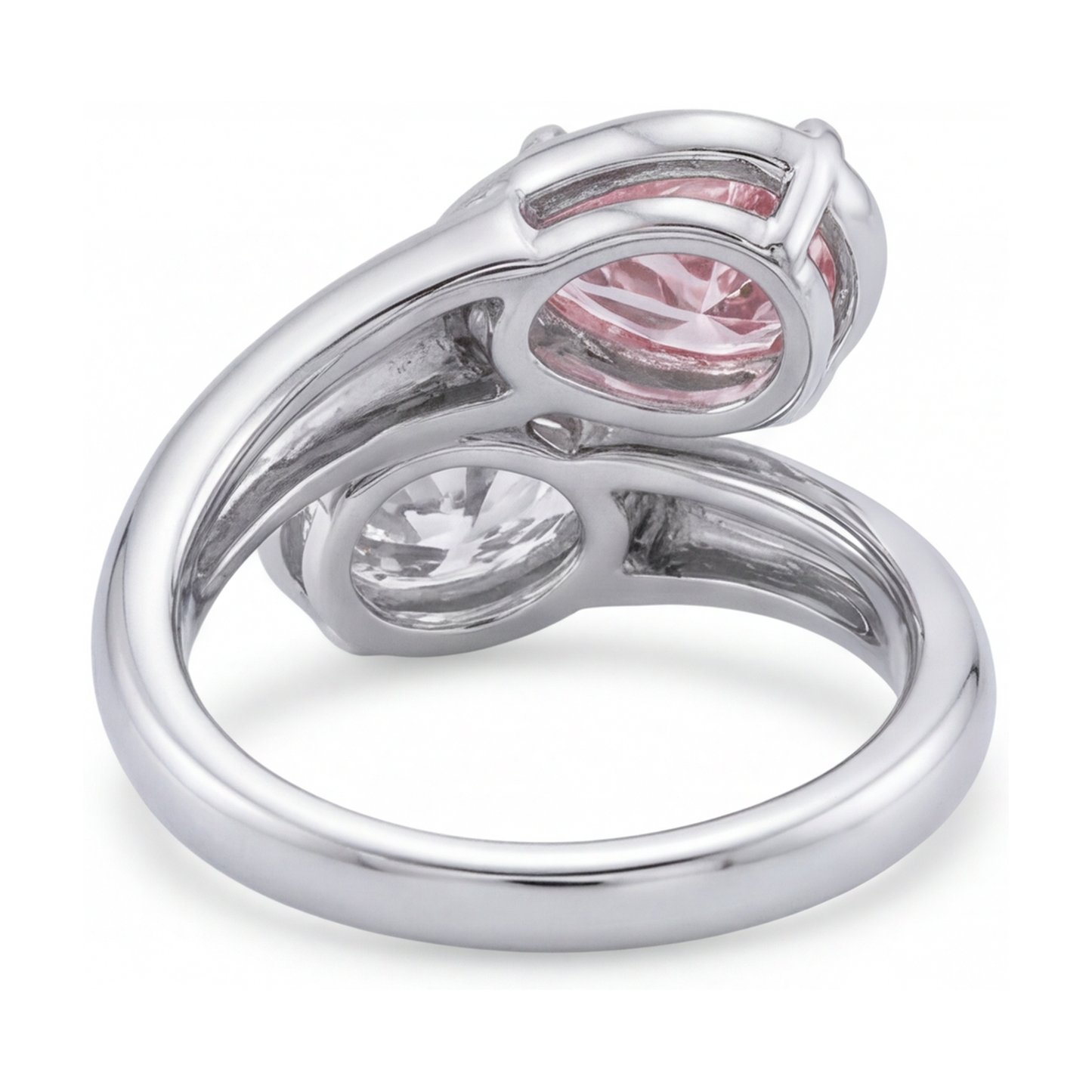 Rosa Diamantring, 3,2 Karat, Tropfenschliff, Toi et Moi, geschwungen