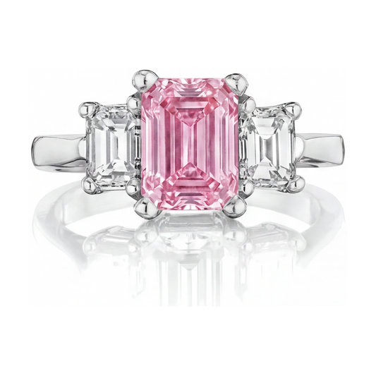 Rosa Diamantring 3,4 Karat im Smaragdschliff