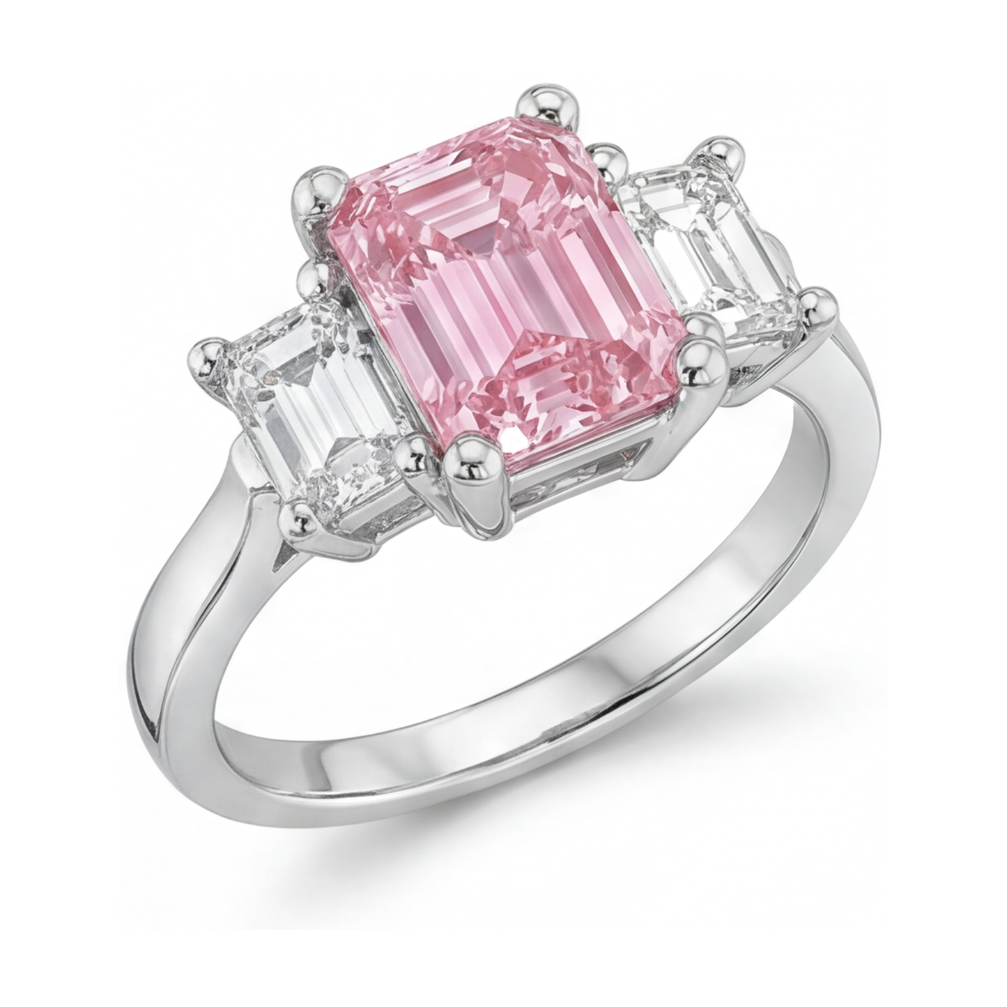 Rosa Diamantring 3,4 Karat im Smaragdschliff