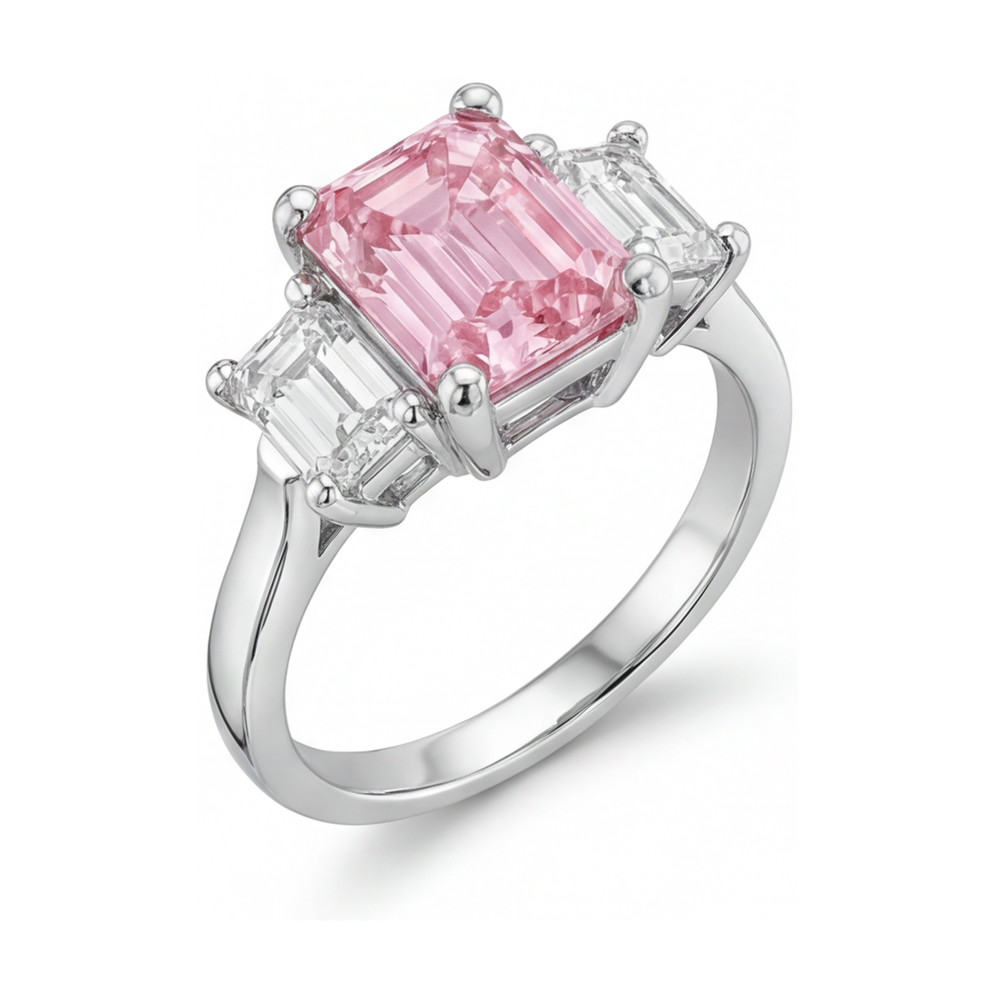 Rosa Diamantring 3,4 Karat im Smaragdschliff