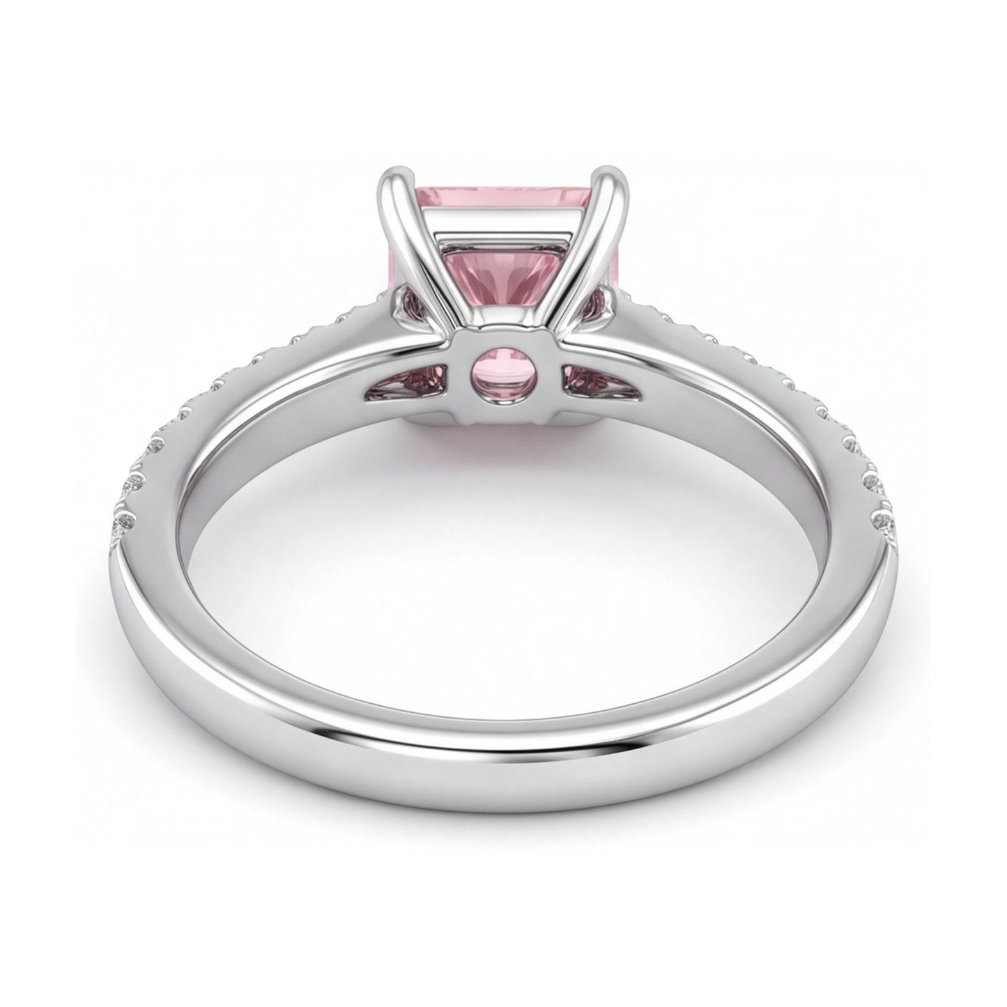 Rosa Diamantring 3,5 Karat im Labor gezüchtet Prinzess-Schliff Pavé Solitär 14 Karat Weißgold
