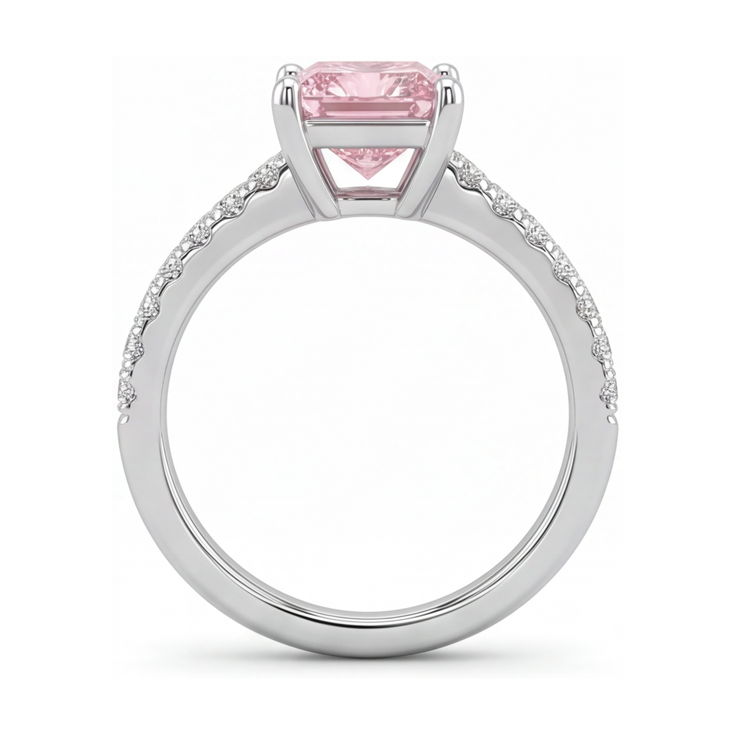 Rosa Diamantring 3,5 Karat im Labor gezüchtet Prinzess-Schliff Pavé Solitär 14 Karat Weißgold