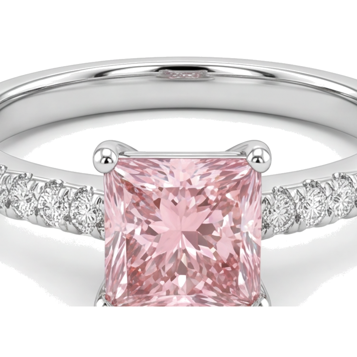 Rosa Diamantring 3,5 Karat im Labor gezüchtet Prinzess-Schliff Pavé Solitär 14 Karat Weißgold