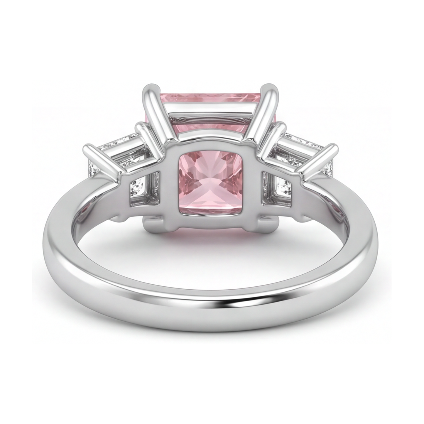 Rosa Diamant Dreistein-Ring 4,5 Karat im Labor gezüchtet Princess-Schliff 14 Karat Weißgold