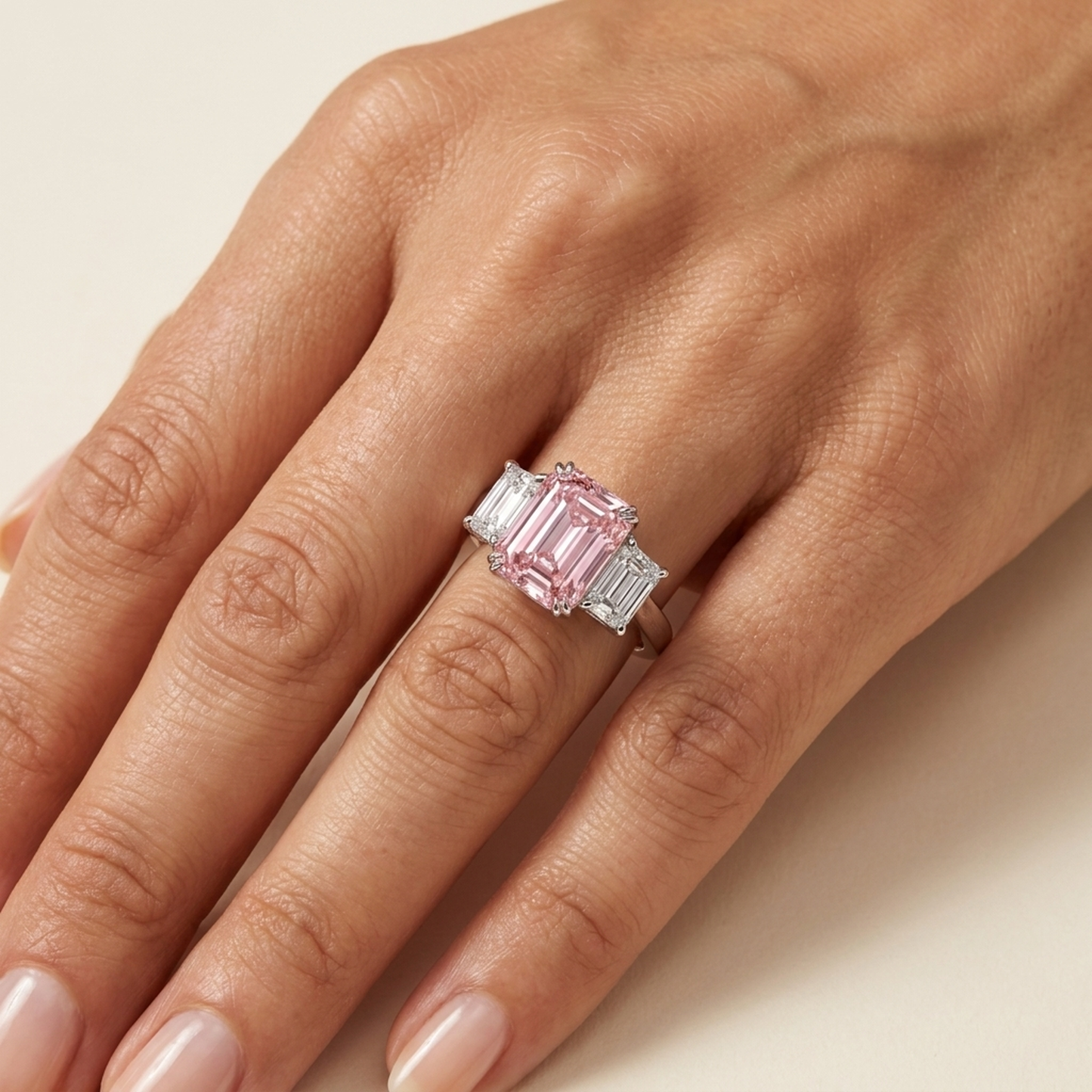 Ring mit rosa Diamant im Smaragdschliff, 4 Karat