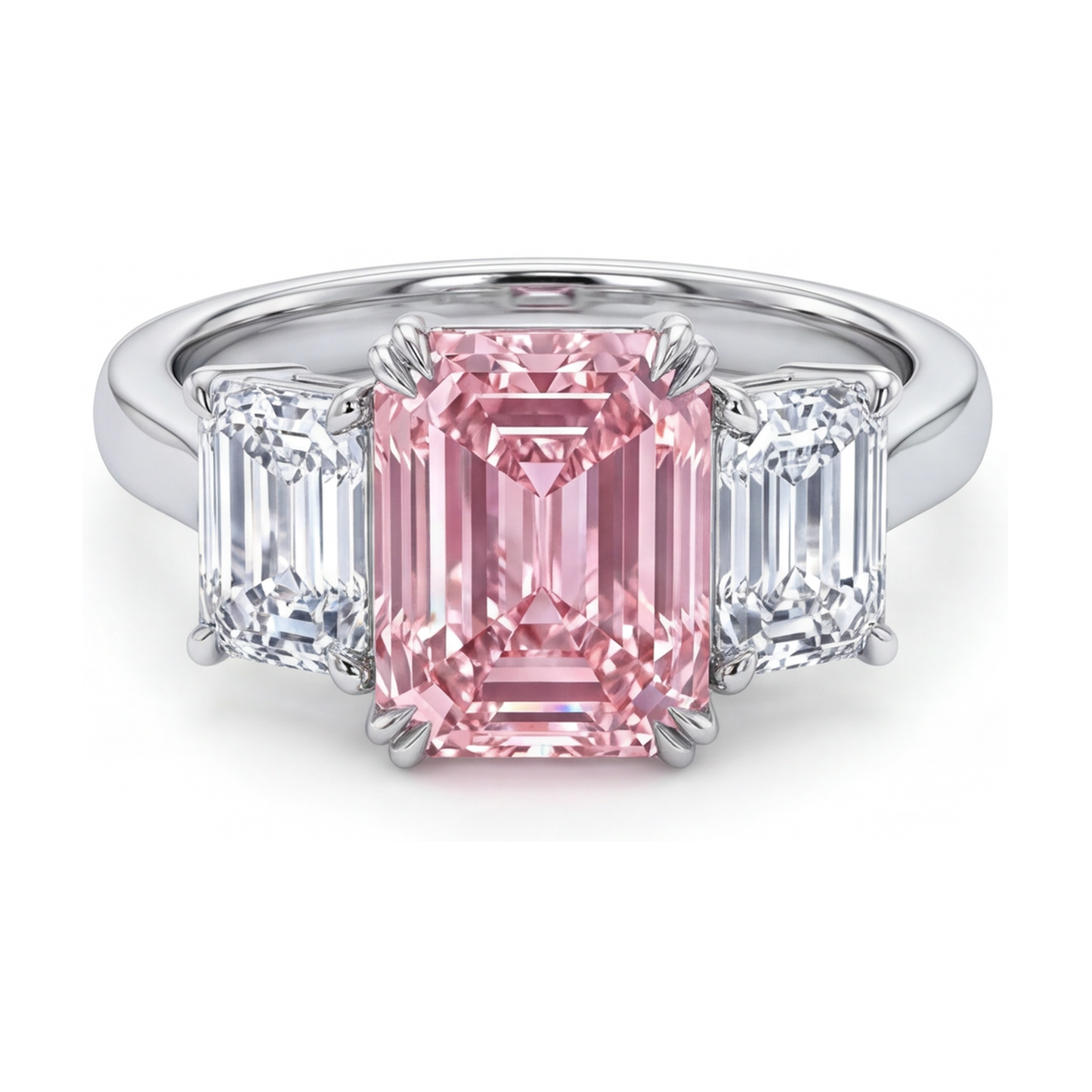 Ring mit rosa Diamant im Smaragdschliff, 4 Karat