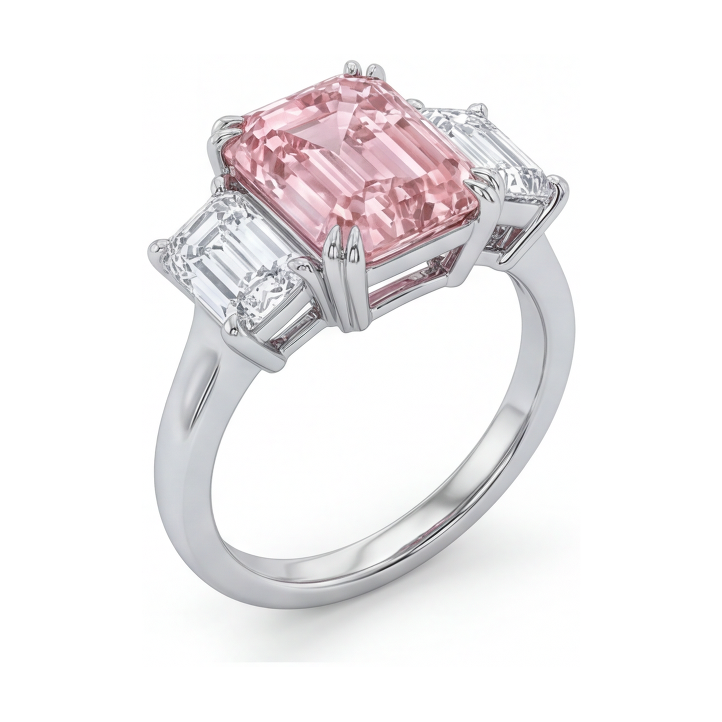 Ring mit rosa Diamant im Smaragdschliff, 4 Karat