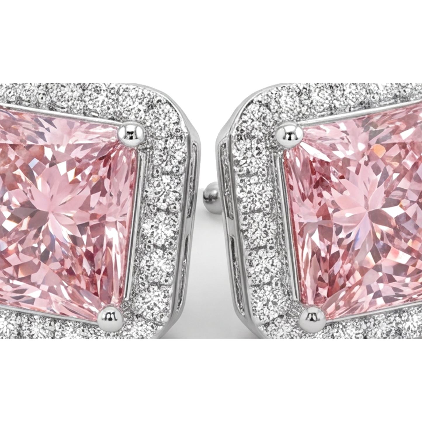 Ohrstecker mit rosa Diamant, 3,5 Karat, im Labor gezüchtet, Radiant Halo, 14 Karat Weißgold