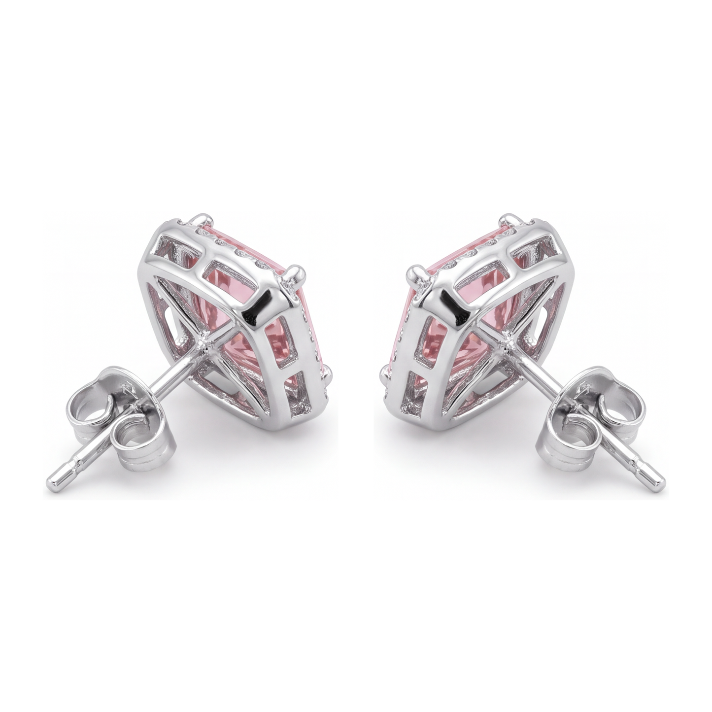 Ohrstecker mit rosa Diamant, 3,5 Karat, im Labor gezüchtet, Radiant Halo, 14 Karat Weißgold