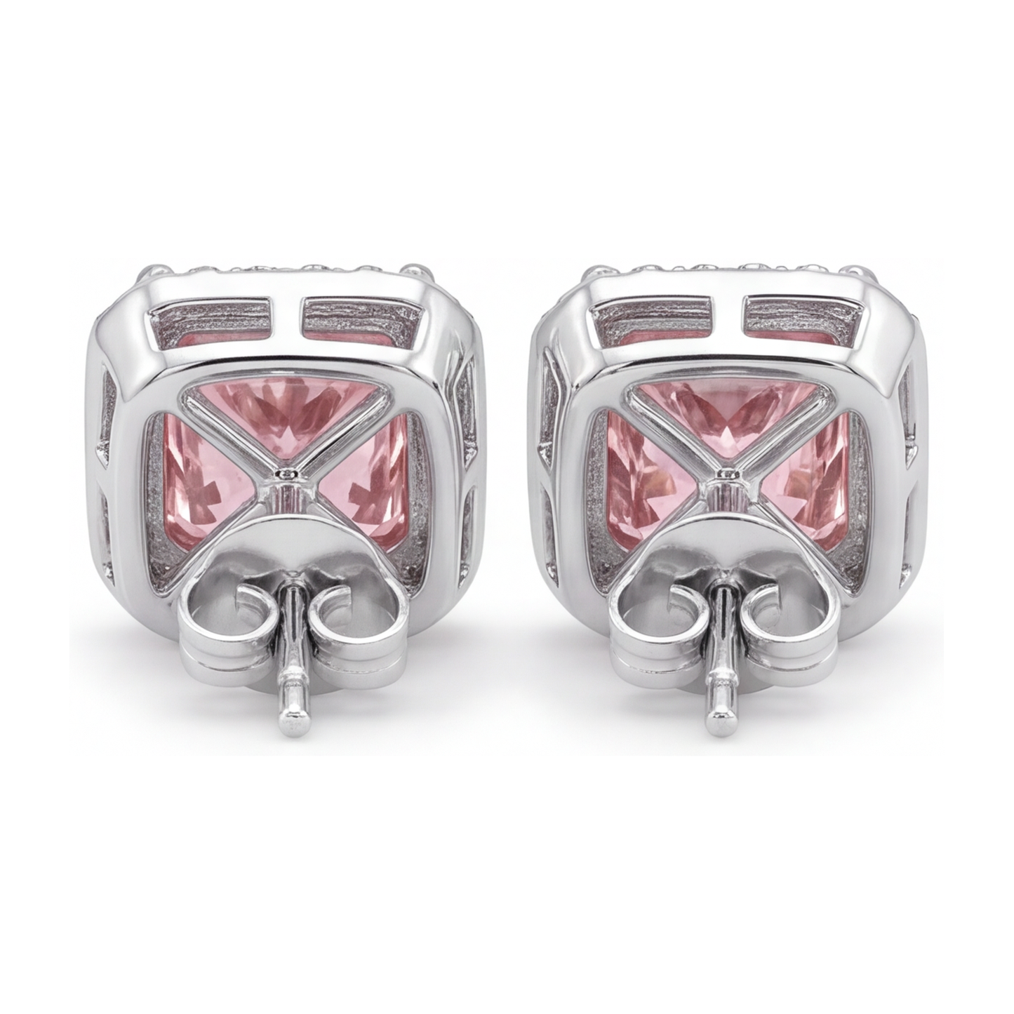 Ohrstecker mit rosa Diamant, 3,5 Karat, im Labor gezüchtet, Radiant Halo, 14 Karat Weißgold