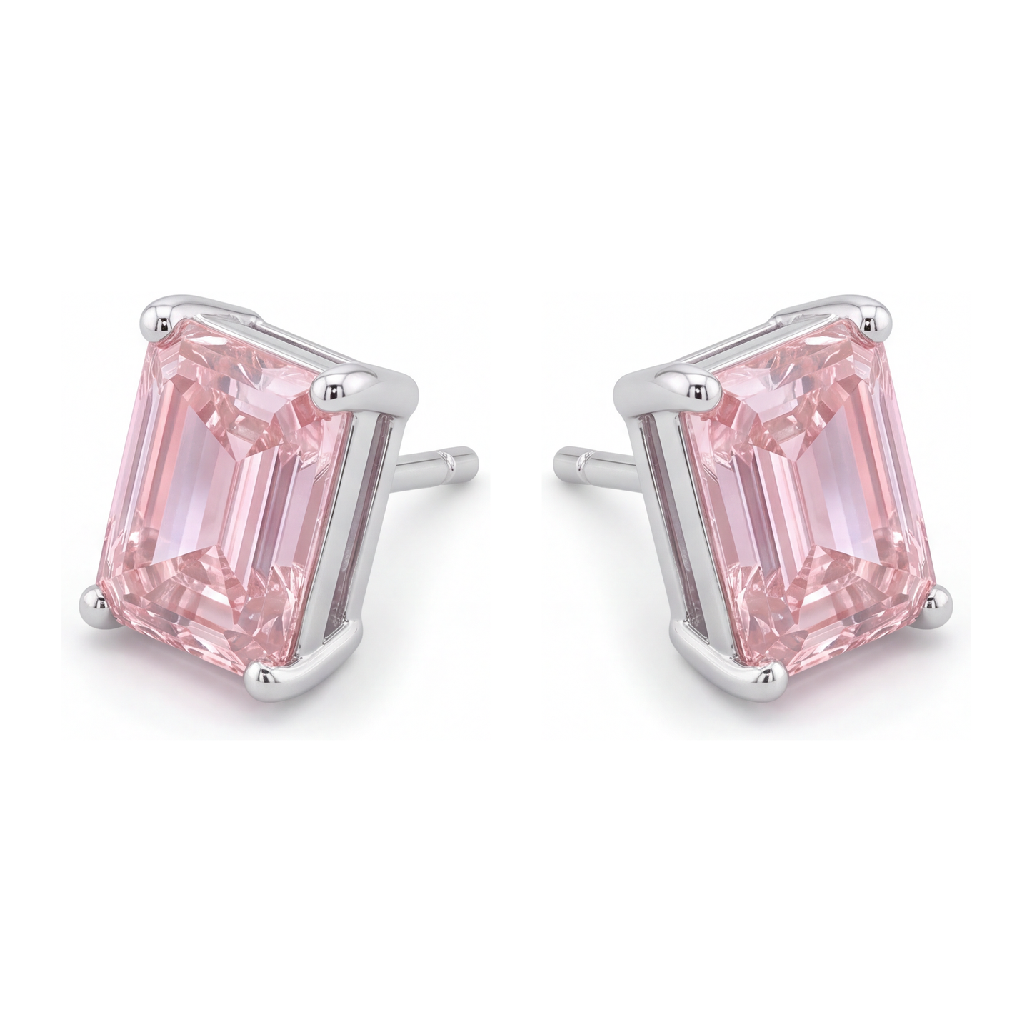 Ohrstecker mit rosa Diamanten 3 Karat im Labor gezüchtet Smaragdschliff 14 Karat Weißgold