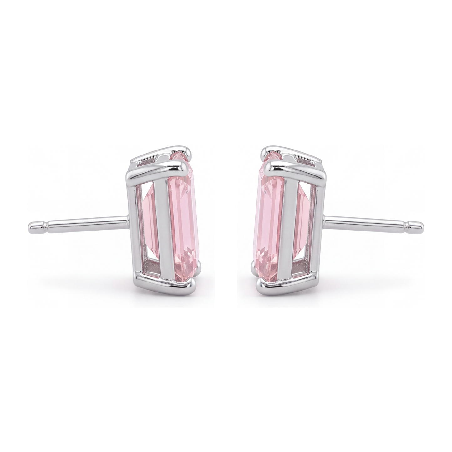 Ohrstecker mit rosa Diamanten 3 Karat im Labor gezüchtet Smaragdschliff 14 Karat Weißgold