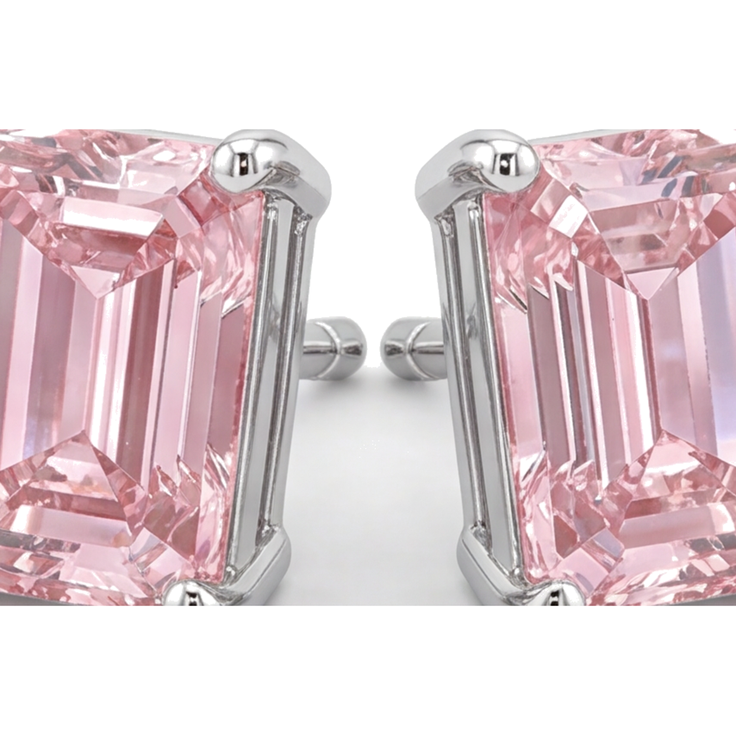 Ohrstecker mit rosa Diamanten 3 Karat im Labor gezüchtet Smaragdschliff 14 Karat Weißgold