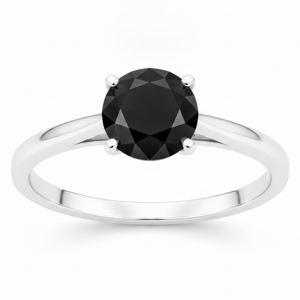 Schwarzer Diamant New York 3,5 Karat echter runder Solitär-Kathedralenring 14K Weißgold