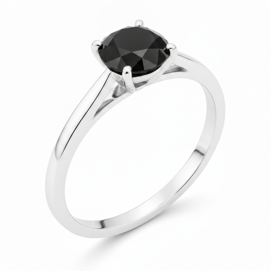 Schwarzer Diamant New York 3,5 Karat echter runder Solitär-Kathedralenring 14K Weißgold