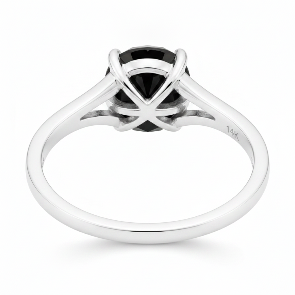 Schwarzer Diamant New York 3,5 Karat echter runder Solitär-Kathedralenring 14K Weißgold