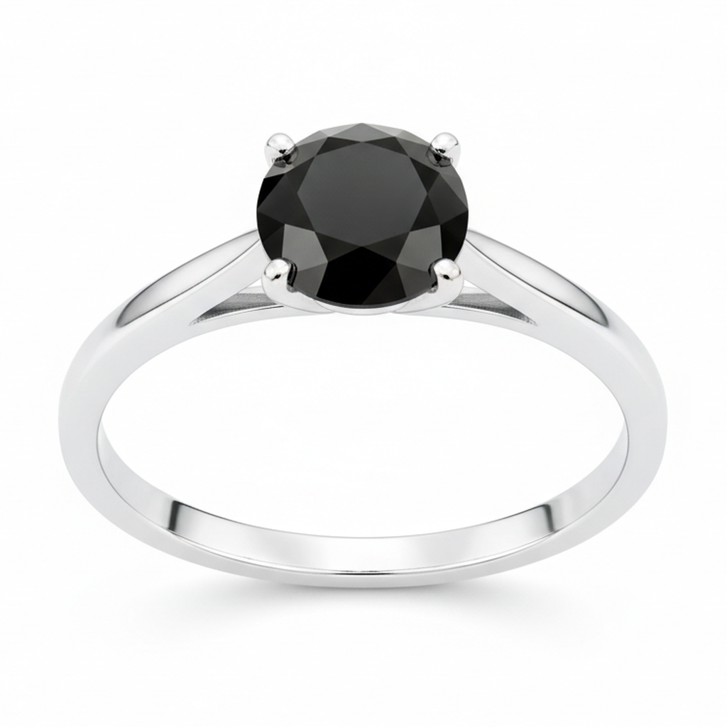 Schwarzer Diamant New York 3,5 Karat echter runder Solitär-Kathedralenring 14K Weißgold