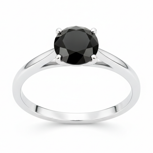Schwarzer Diamant New York 3,5 Karat echter runder Solitär-Kathedralenring 14K Weißgold